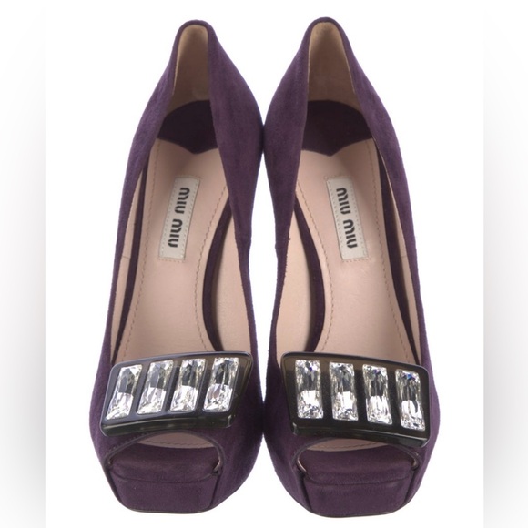 Miu Miu Suede Crystal Embellishments Pumps - Picture 3 of 5